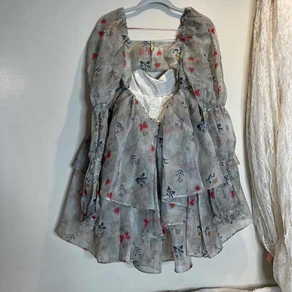 SELKIE The Moonlight Puff Dress In Love Letters Hearts Script Printed S - Picture 5 of 9